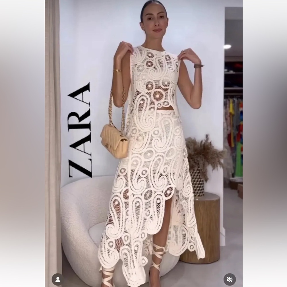 BLOGGER'S FAVE! Zara 2 Pc Asymmetrical Crochet Skirt And Top NWT LAST ONE - Picture 10 of 13